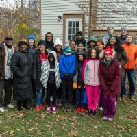 group of people outside of church