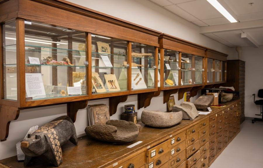 Objects from the anthropology collections displayed in the new Collaboratory