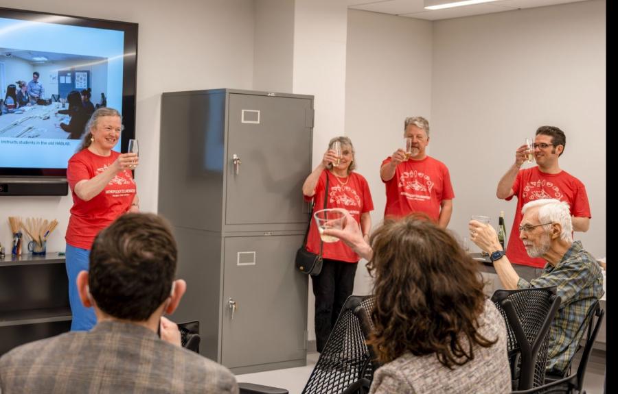 Professors of the Anthropology Department giving a toast