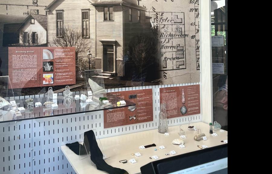 Glass and textile artifacts from St. James AME Zion Church exhibit