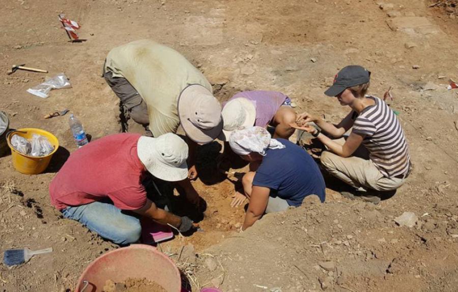 The MAP team excavates in a crowded trench.