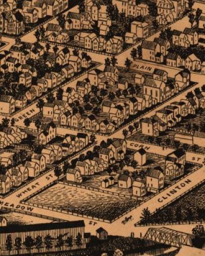 Birds eye view map of Ithaca from 1882